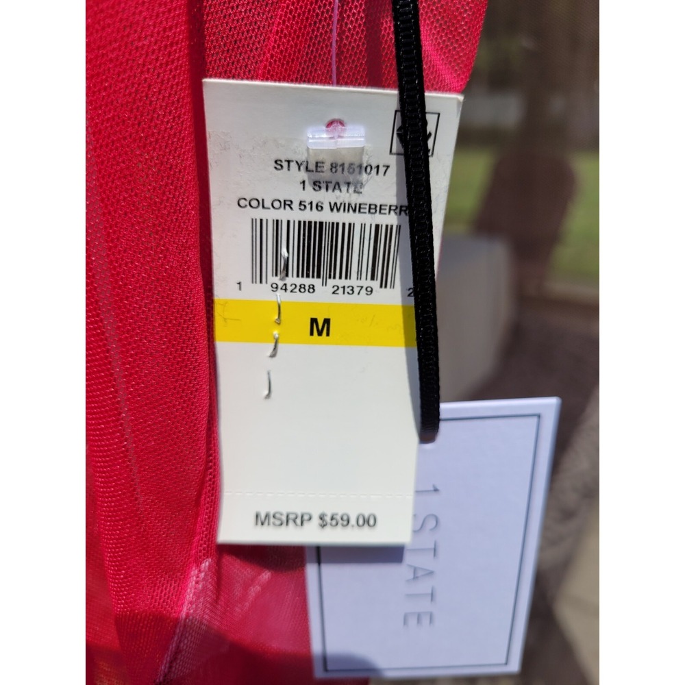 1 State Mock Neck Ruffle Sleeve Red Sheer Cocktail Party Top (Medium) NWT - Picture 5 of 6